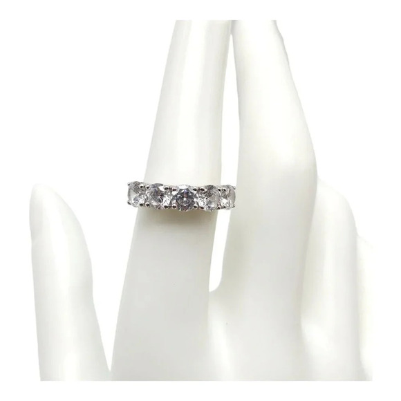 925 Sterling Silver Faceted Eternal Five Stone Ring Vintage Size 5 - Picture 1 of 6